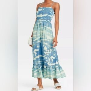 Blue & White Tie-Dye Maxi Dress